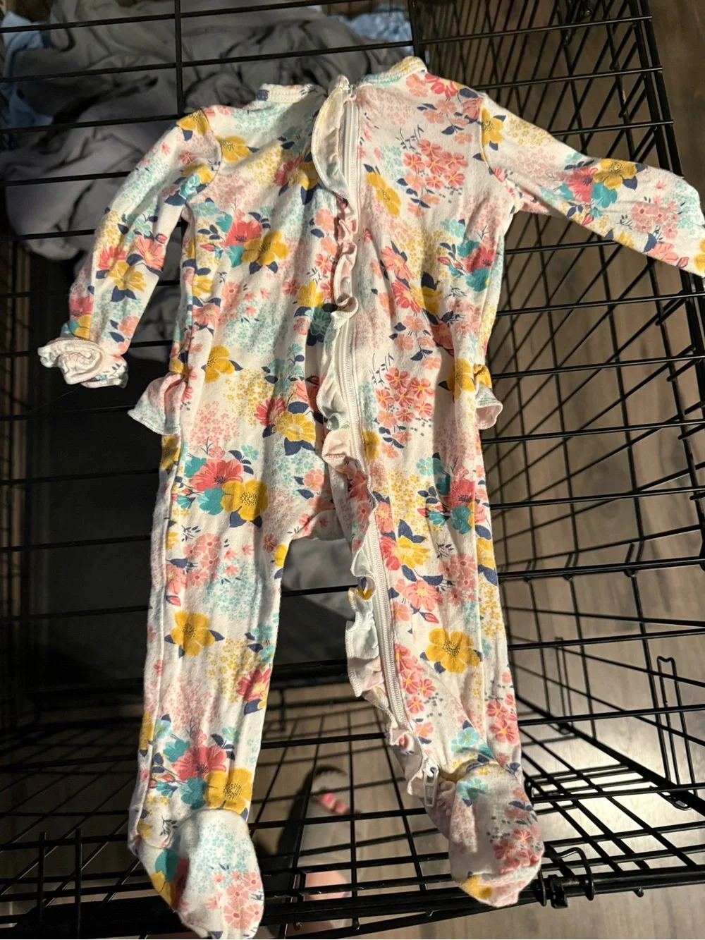 Little Me Floral Zip Footed Sleeper - Pink, Teal, Yellow